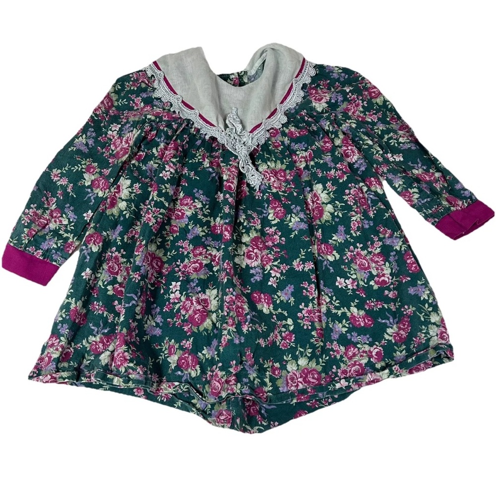 Vintage Jo Lene Little Girls Size 6 Floral Dress Green Purple Made In USA #0454